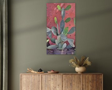 Cactus tegen roze muur van Angela Seubring