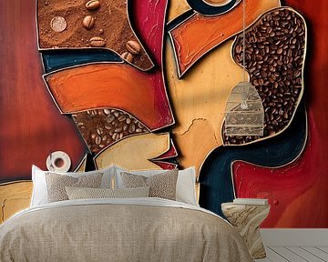 Kubistische Koffie Geliefden met Koffiebonen