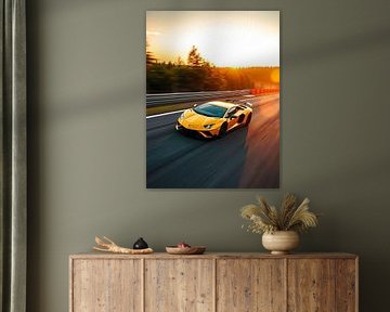 Lamborghini Aventador Yellow Sunset Racing Track