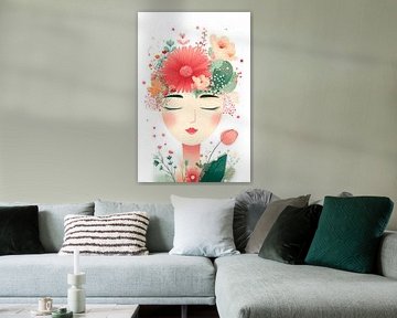 Woman with pastel-coloured flowers by Carla van Zomeren