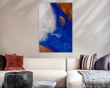 Deep Flow - Peinture abstraite bleue et rouille sur Ela Szczepaniak