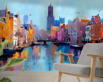 Bunte Kanalszene Utrecht - Impressionistische Art