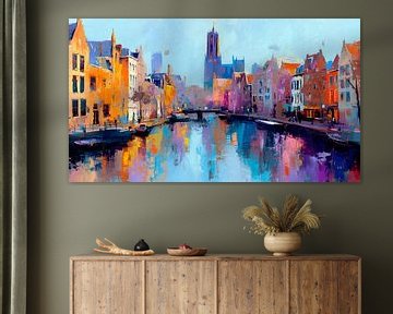 Kleurrijk grachtenlandschap Utrecht - Impressionistische kunst van MArt