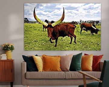 Ankole vache avec grandes cornes mixed media sur Werner Lehmann