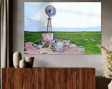 een waterpomp windturbine gemengde techniek van Werner Lehmann