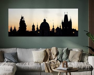 Panoramaversion des Sonnenaufgangs in Prag von Anges van der Logt
