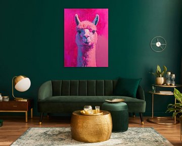 Zomer Vrolijke Alpaca Met Grote Ogen van Abstract Schilderij
