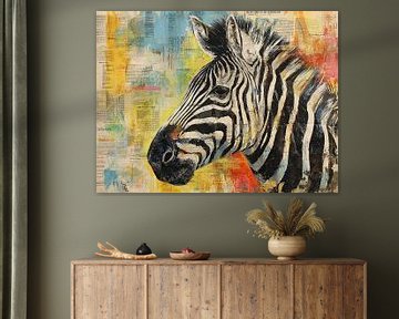 Zebra Schilderij | Zebra Met Kleur van Abstract Schilderij