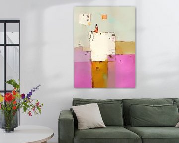 Rood Figurine | Vrouw op Witte Rand in Abstract van ARTEO Schilderijen