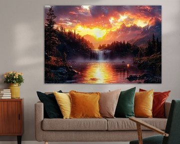 Zonsondergang boven een waterval