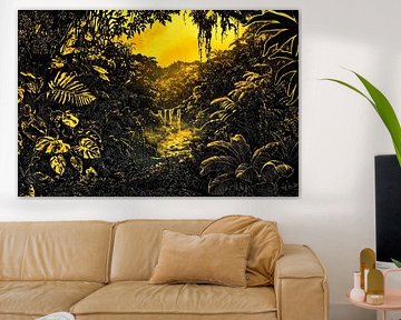 Tropical waterfall in golden hues by Imperial Art House