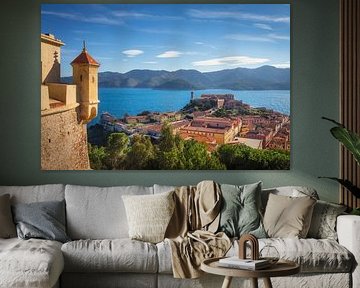 Eiland Elba, Portoferraio luchtfoto vanaf Forte Stella. Vuurtoren van Stefano Orazzini