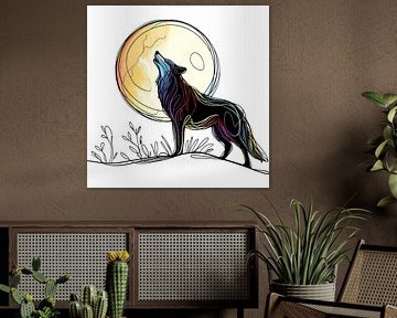 Loup hurlant sous la pleine lune - Minimal sur A.D. Digital ART