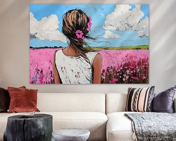 Roze Bloemenveld | Whispers in the Windy Bloom van Abstract Schilderij