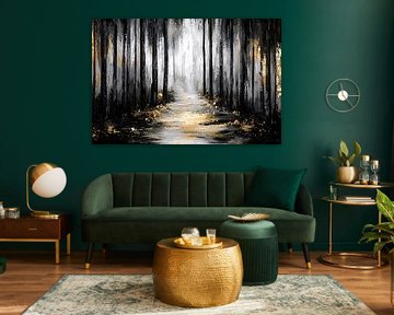 Forêt mystérieuse avec détails dorés