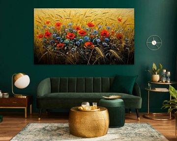 Gouden Korenveld met  klaprozen en korenbloemen van Studio Pieternel