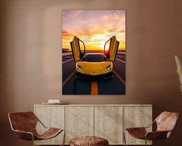 Lamborghini Aventador Coucher de soleil doré