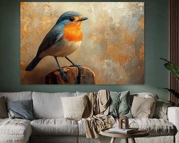 Vogel op Hout in Warme Aardetinten van Eva Lee