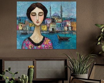 Istanbul schilderij | Dromerige Blik op de Bosporus van Abstract Schilderij