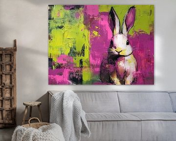 Zomer Haas | Haas met Gouden Glimlach van Abstract Schilderij