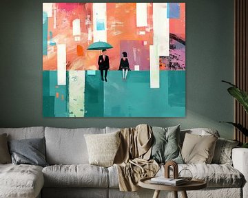 Man and Girl | Abstract Painting with Man and Girl by ARTEO Paintings
