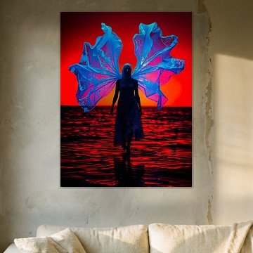 Mystical winged apparition over the water