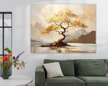 Sfeervol Japans landschap met bloesem in goud van Studio Pieternel