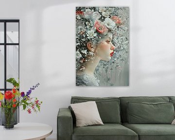 Vrouwenportret | Enchanted Garden Whispers van Abstract Schilderij