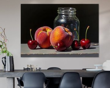 Nature morte aux pêches et aux cerises. sur AVC Art Studio