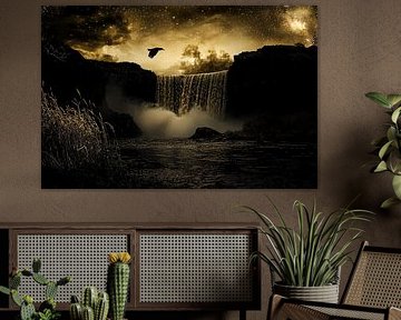 Waterval onder een sterrenhemel
