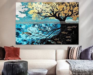 Golden tree with fish underwater by Art & Soul Creations