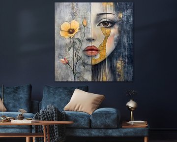 Traurigkeit hinter Blumen