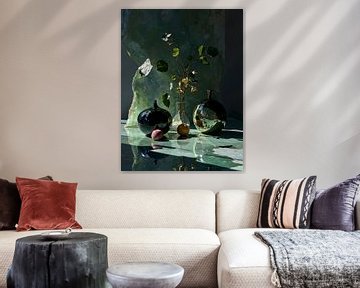 Still life with flowers in green