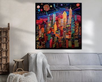 Broderie à l'aiguille City Skyline urbain détaillé multicolore