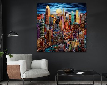 Broderie à l'aiguille City Skyline urbain détaillé multicolore