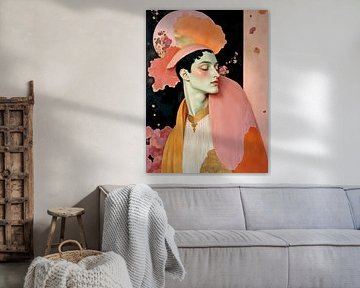 Verträumte Eleganz - Porträt Malerei mit abstrakten Formen von Mad Dog Art