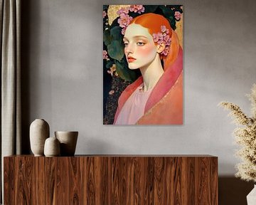 Elégance sensuelle - peinture de portraits avec des fleurs sur Mad Dog Art