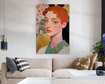 Sensualité - Portrait peinture avec des fleurs sur Mad Dog Art