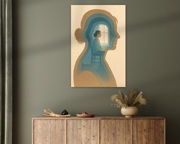 Layers of Introspection - Portrait de femme en bleu sur OEVER.ART