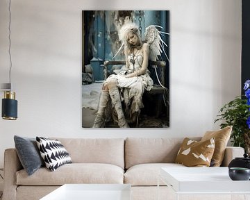 Portrait young girl angel injured dreaming Shabby Chic