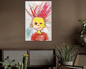 Buntes abstraktes Porträt eines Jungen, expressive Kunst mit Markern und Buntstiften