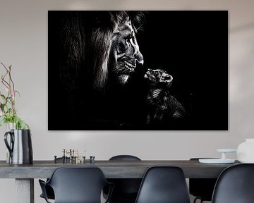 Lion et lionceau en noir et blanc sur Art & Soul Creations
