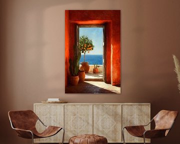 Uitzicht op Zee met Sinaasappelboom en Terracotta van But First Framing