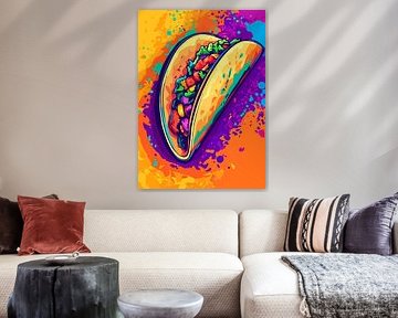 Taco op een kleurrijke achtergrond van verfspatten