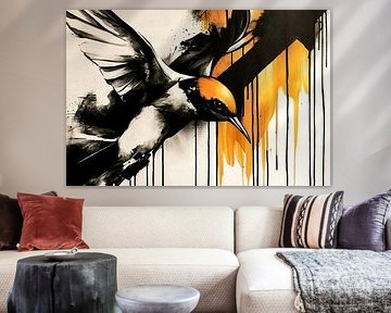 Dynamischer Vogel in Schwarz und Orange von Imperial Art House