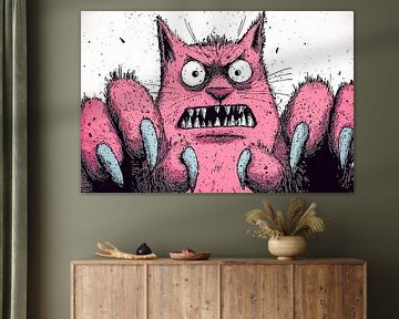 Wütende rosa Katze mit scharfen Krallen von Imperial Art House