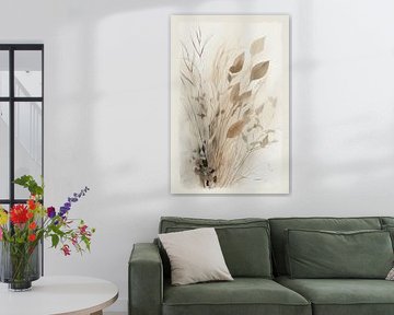 Blumenstrauß zum Trocknen von Aquarellfarben - Japandi living style