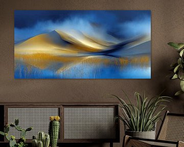 Gouden Stilte in het Blauw | Abstracte woestijn van Karina Brouwer