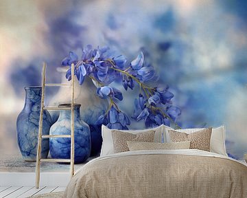 Blue Vases with Wisteria - Poetic Still Life by Joriali photography and paintings