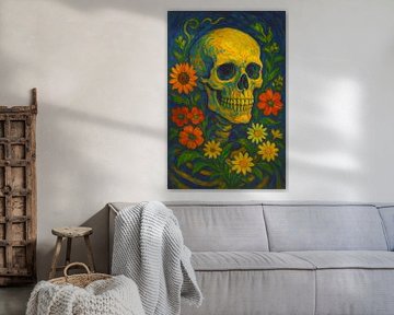 Skelett mit Blumen malen